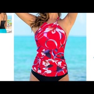 New tankini top by Hapari. Size L.  Chinoiserie High-Neck Strappy Tankini Top